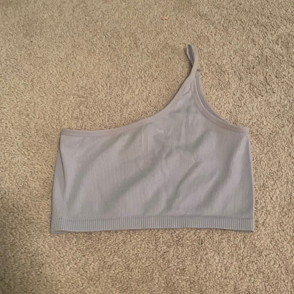 Blue one shoulder cropped tank top